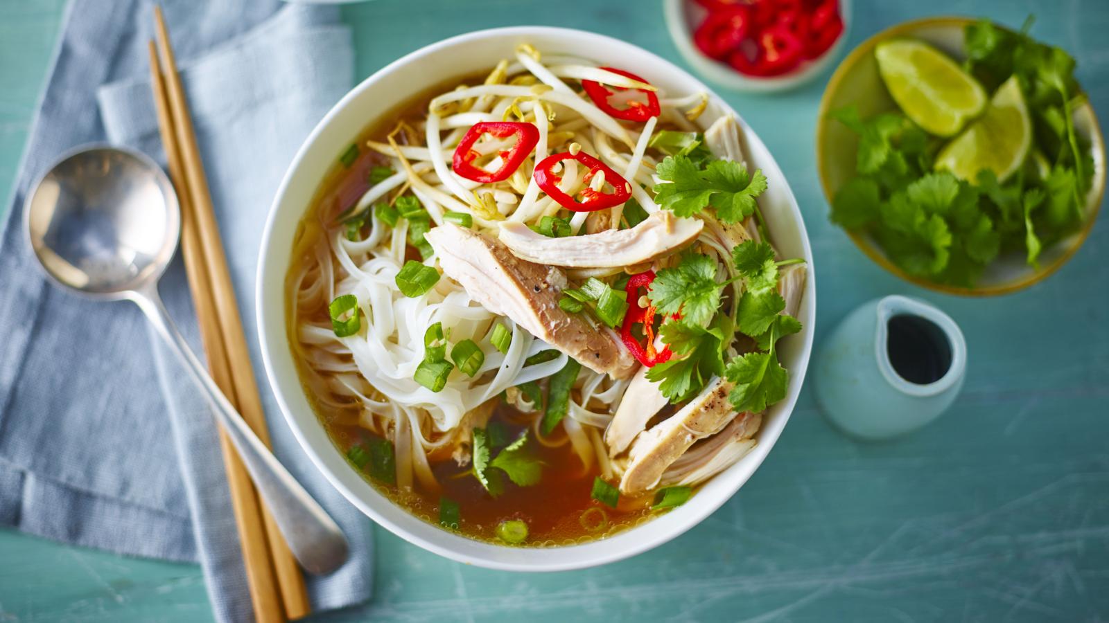Noodle soup with fresh herbs